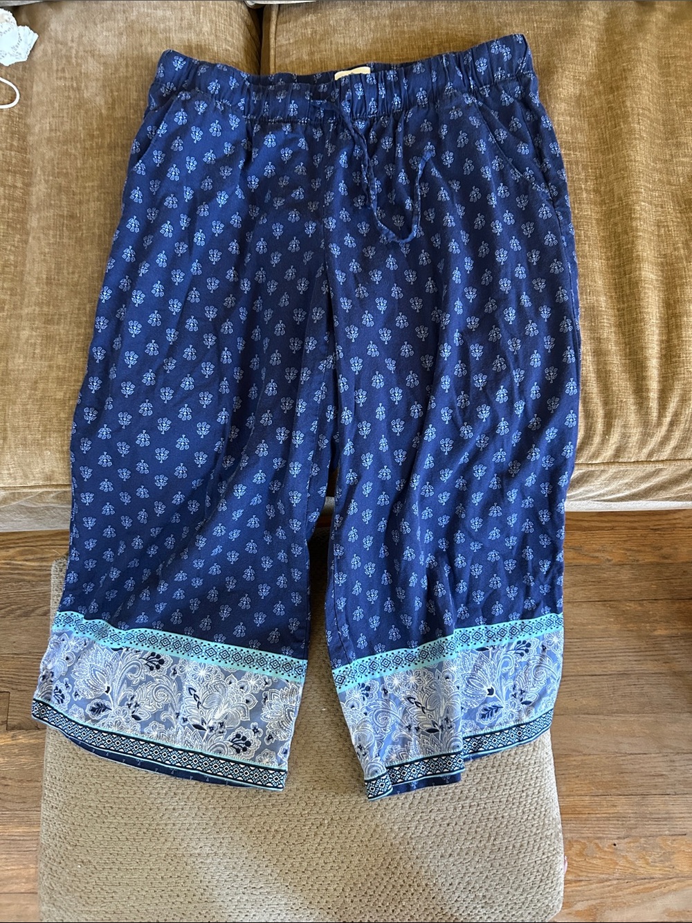 St. John's Bay Navy Printed Women's wide leg pants with Teal Accent PL